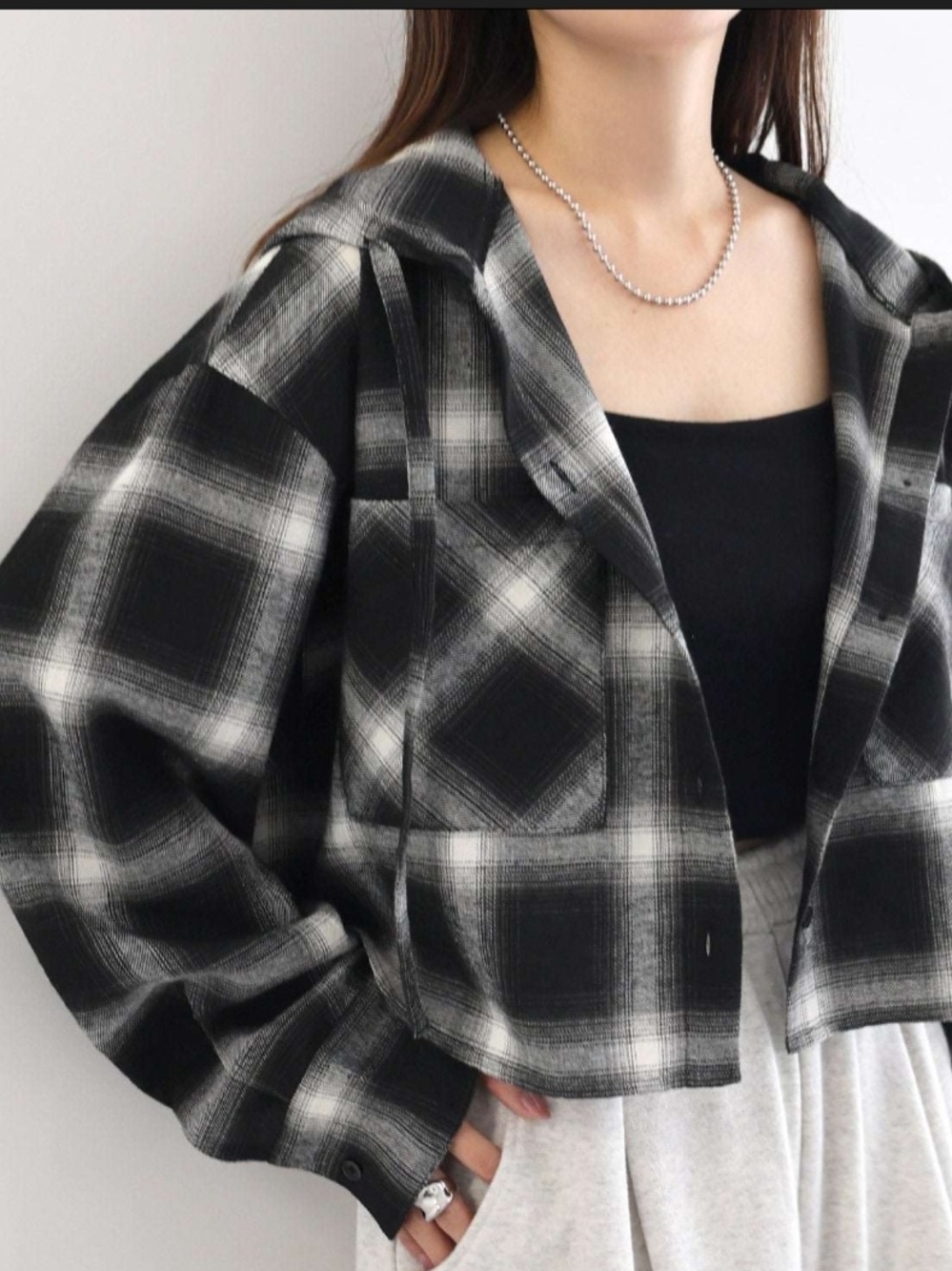 Hyfve Black & White Plaid Button-Up Flannel High Low Shirt. Size Medium